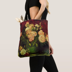 Bolso De Tela Tazón con peonías y Rosas por Vincent van Gogh