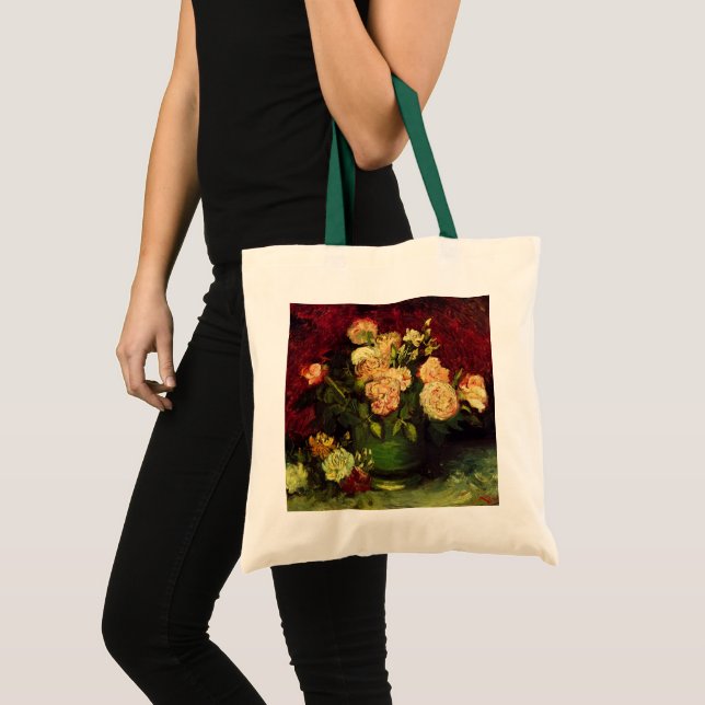 Bolso De Tela Tazón con peonías y Rosas por Vincent van Gogh (Anverso (producto))