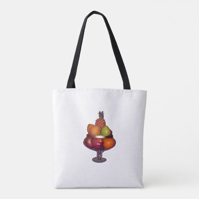 Bolso De Tela Tazón de frutas con soporte sobre blanco (Reverso)
