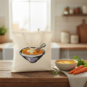 Bolso De Tela Tazón de sopa de tomate con cuchara