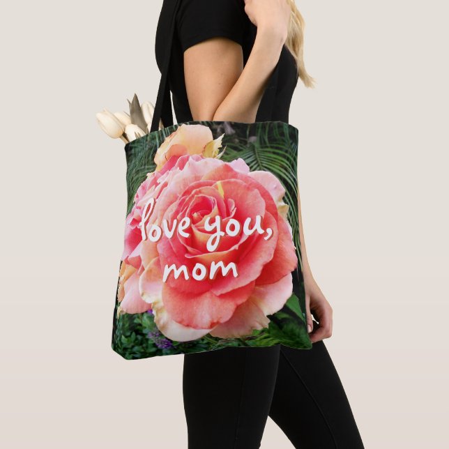 Bolso De Tela Te Ama Mamá Guión Flor Rosa Rosa Rosada Foto Moder (Detalle)
