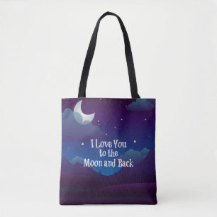 Bolso De Tela Te amo a la luna y a la espalda, azul índigo