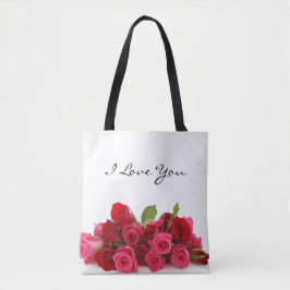 Bolso De Tela Te amo, amor, rosas rojas y rosas rosadas