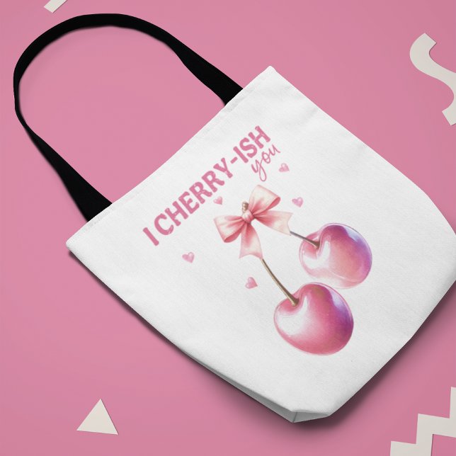 Bolso De Tela 'Te amo' con nombre personalizado romántico ('I Cherry-ish You' with Custom Name Romantic Tote Bag)