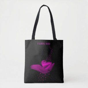 Bolso De Tela Te amo, corazón arcoiris rosa con estrellas
