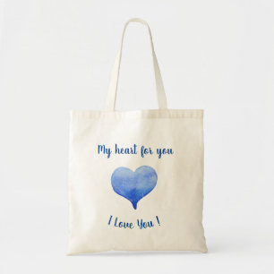 Bolso De Tela Te Amo Corazón Azul Lindo Día de San Valentín  
