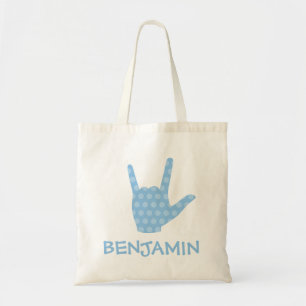 Bolso De Tela Te Amo El Idioma Azul Rótulo Chico Nombre Tote Ba