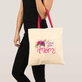 Bolso De Tela Te amo mamá, morado rosado floral