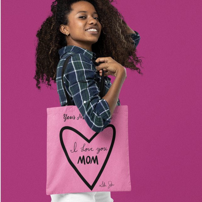 Bolso De Tela Te amo MOM Mensaje personal Tote rosa (Subido por el creador)