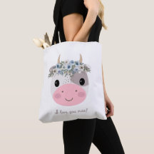 ¡Te amo moo! Vaca cutánea con Tote de flor B