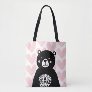Bolso De Tela Te Amo Mucho Beary Escucha Oso Rosa Negro Femenino
