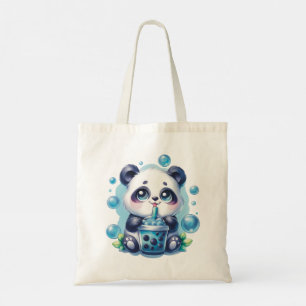 Bolso De Tela Té de burbuja de panda y Boba azul
