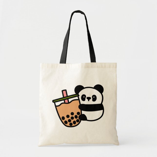 Bolso De Tela Té de burbuja y oso panda (Frente)