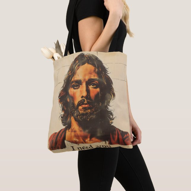Bolso De Tela Te Necesito Retro Cristo (Detalle)