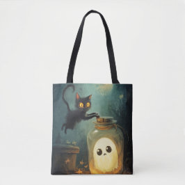 Bolso De Tela Te tengo - Gato de Halloween y Fantasma
