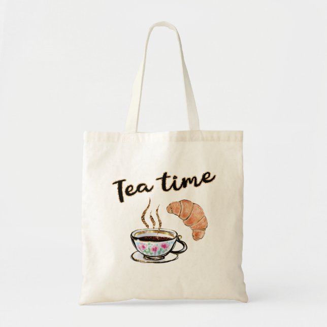 Bolso De Tela Té time Tote Bag, idea de regalo de fiesta de té,  (Frente)