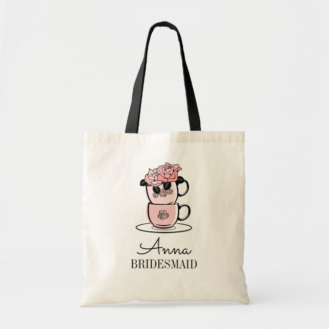 Bolso De Tela Tea Teacup Bridal Shower Bridal Bridesmaid Tote Ba (Frente)