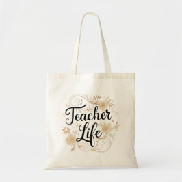 Bolso De Tela Teacher Life Floral Typography Design
