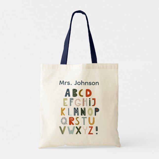 Bolso De Tela Teacher Tote Bag Gift Alphabet Art  (Reverso)