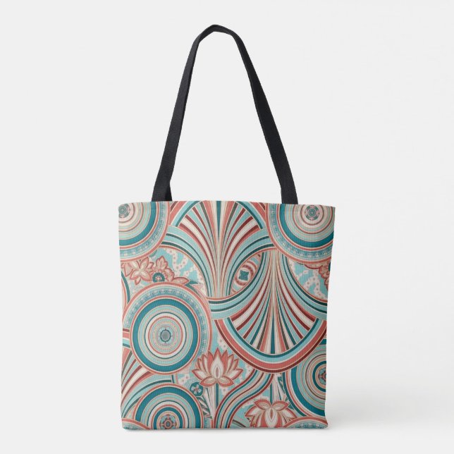 Bolso De Tela Teal and Coral Nouveau Flow (Reverso)