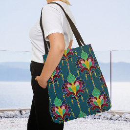 Bolso De Tela Teal and Gold Art Deco Floral Ornament