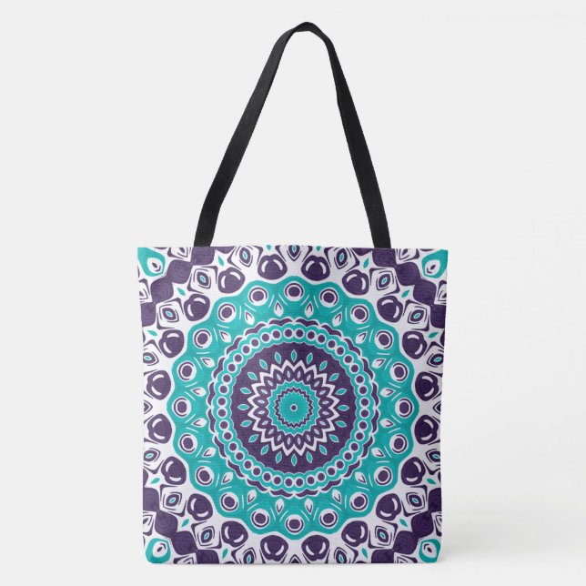 Bolso De Tela Teal and Purple Bold Mandala Pattern (Anverso)