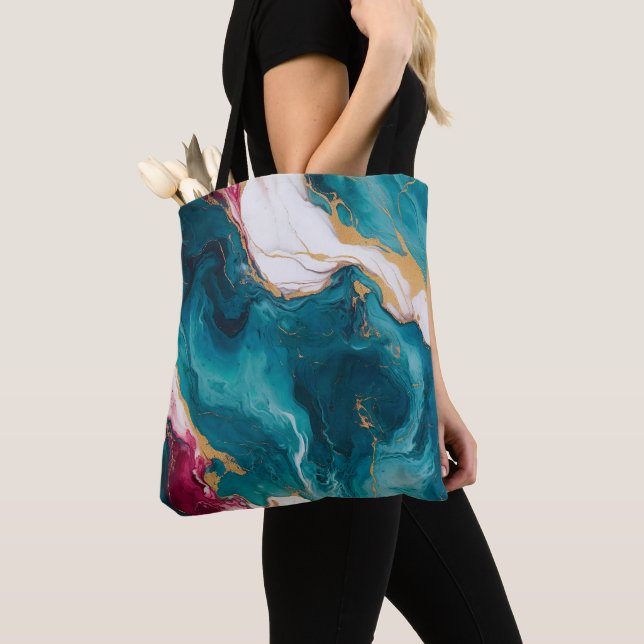 Bolso De Tela Teal & Crimson Marble Elegance (Detalle)