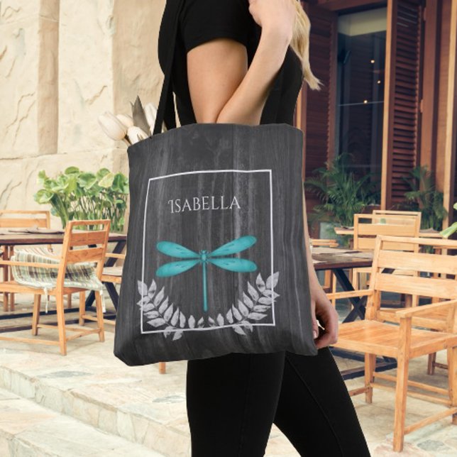 Bolso De Tela Teal Dragonfly Rustic Personalized Tote Bag (Teal Dragonfly Rustic Personalized Tote Bag)