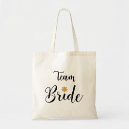 Bolso De Tela Team Bride Black Text Gold-Flower-Modern