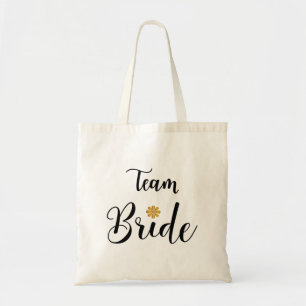 Bolso De Tela Team Bride Black Text Gold-Flower-Modern