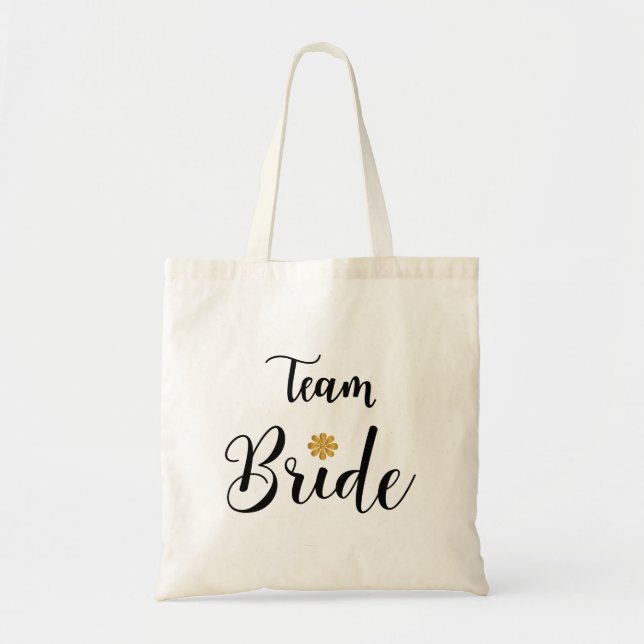 Bolso De Tela Team Bride Black Text Gold-Flower-Modern (Frente)