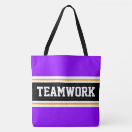 Bolso De Tela TEAMWORK Deportivo Morado Negro Naranja Rayas de C