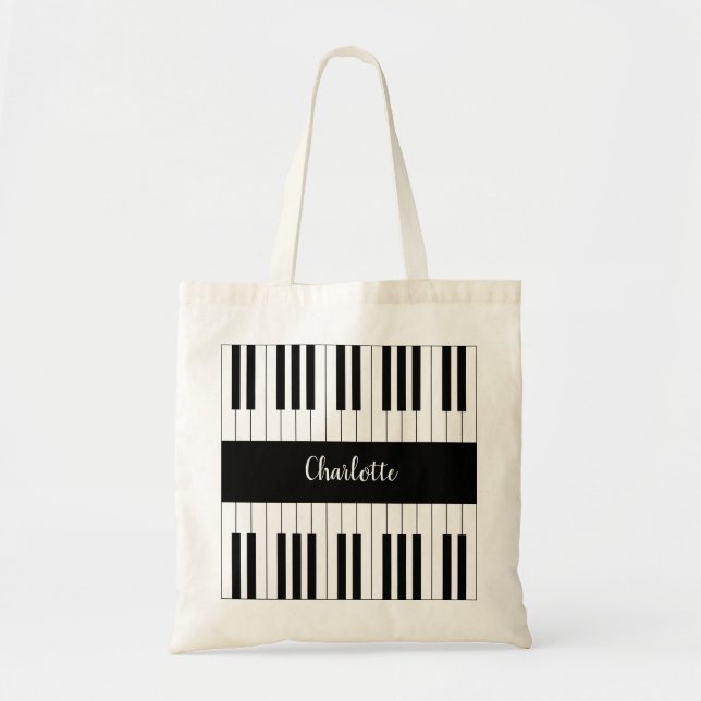 Bolso De Tela Teclado de piano negro y blanco (Frente)