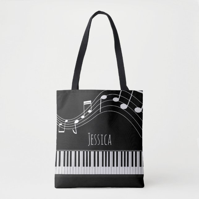 Bolso De Tela Teclado piano y notas musicales (Anverso)