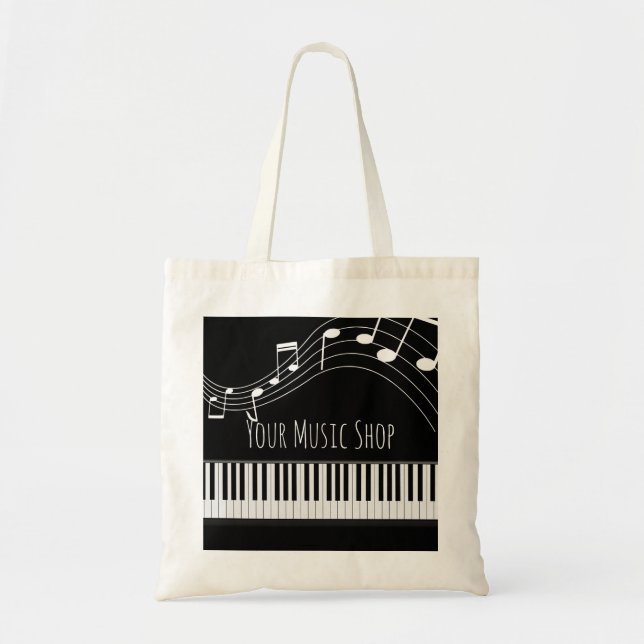 Bolso De Tela Teclado piano y notas musicales (Frente)