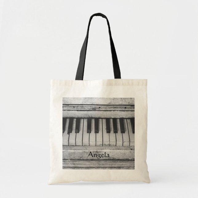 Bolso De Tela Teclas de teclado de piano blanco y negro rústico  (Frente)