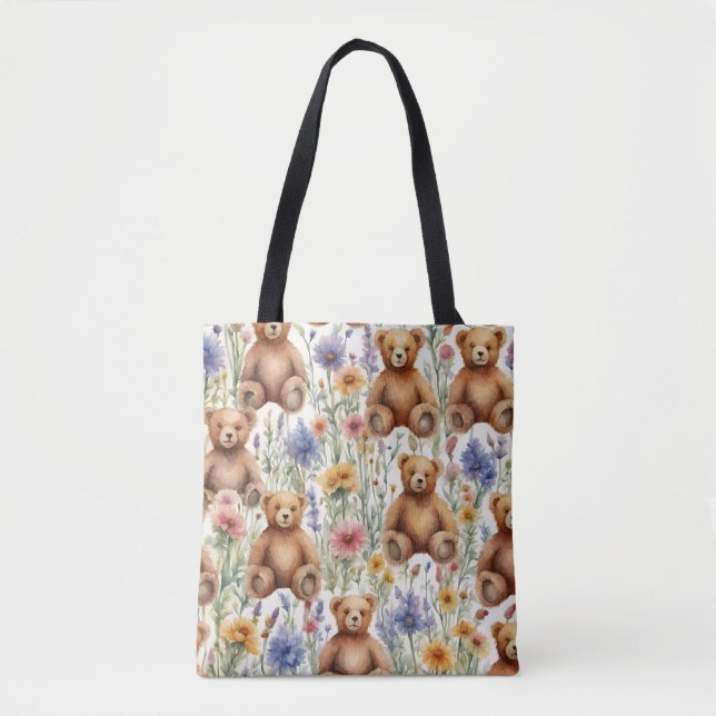 Bolso De Tela Teddies Personalizados con flores acuáticas (Anverso)