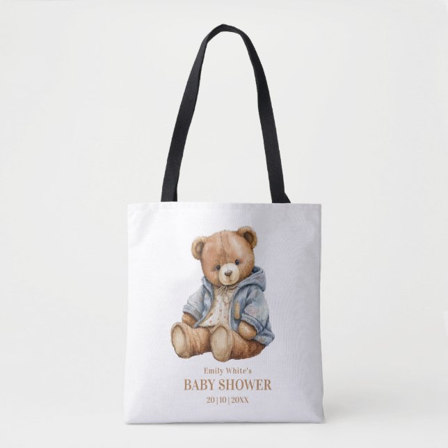 Bolso De Tela Teddy Bear Baby Shower, Podemos Esperar. (Anverso)