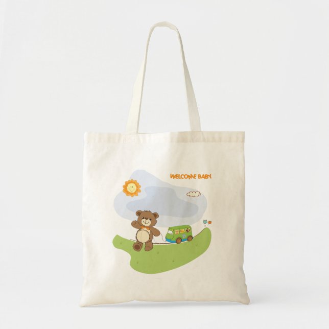 Bolso De Tela Teddy Bear Bienvenida Bebé Nursera Diseño (Frente)