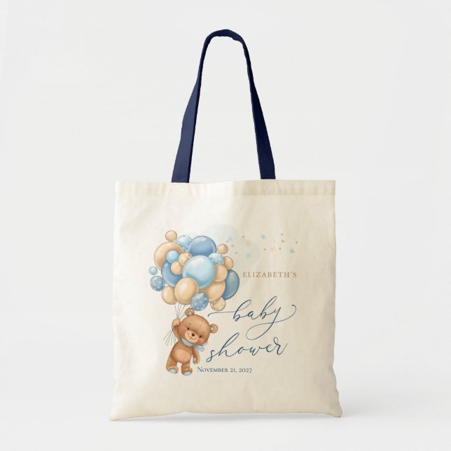 Bolso De Tela Teddy Bear Blue Balloons Tote Bag (Frente)