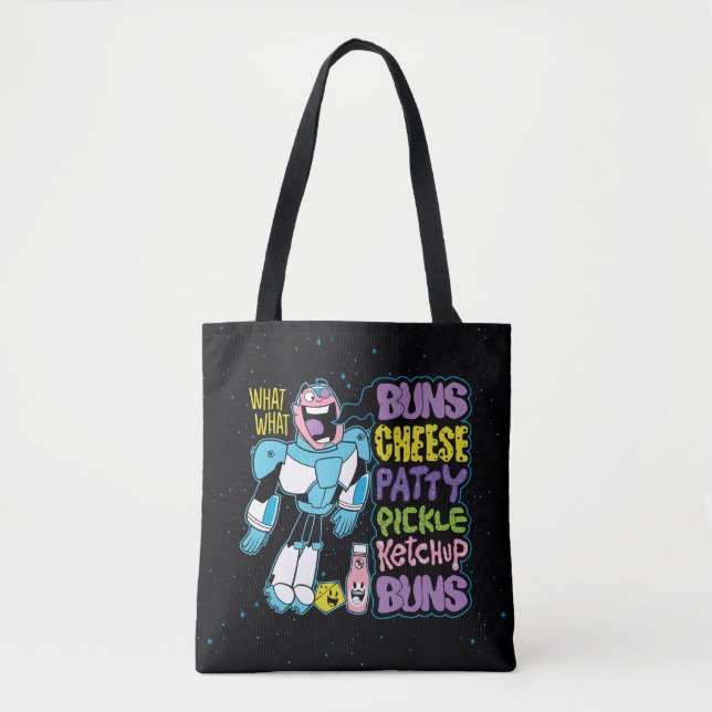 Bolso De Tela Teen Titans Go! | Cyborg Burger Rap (Anverso)