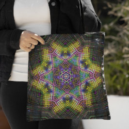 Bolso De Tela Tejer Mandala amarillo rosa y verde