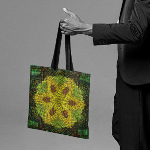 Bolso De Tela Tejer Mandala amarillo verde y Naranja