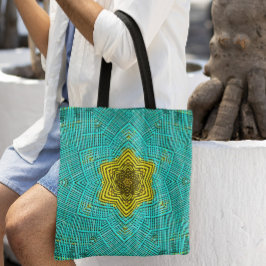 Bolso De Tela Tejer Mandala azul y amarillo