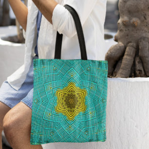 Bolso De Tela Tejer Mandala azul y amarillo