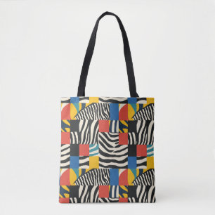 Bolso De Tela Tejido con patrones de bloques de cebra retro colo