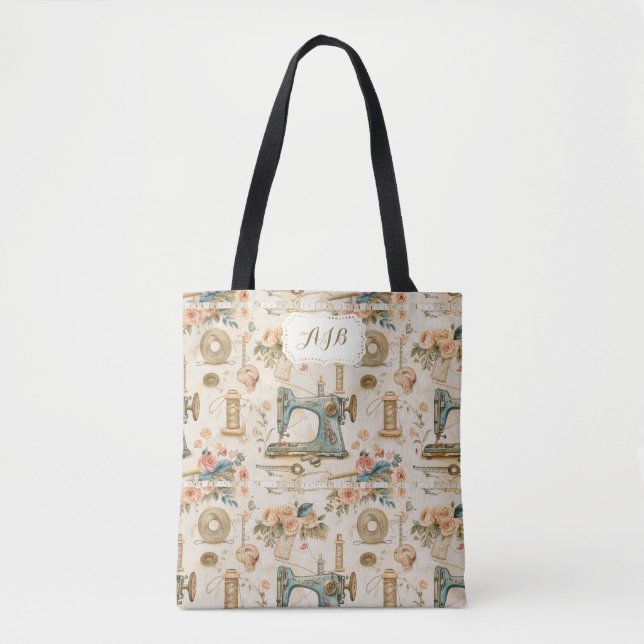 Bolso De Tela Tejido de coser monogramado personalizado (Anverso)