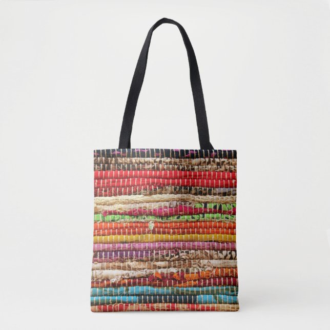 Bolso De Tela Tejidos de tela rayada se ven naturales (Anverso)