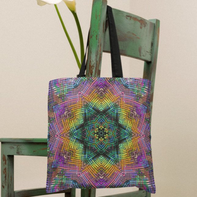 Bolso De Tela Tejidos Mandala Verde azulado amarillo y rosa (Subido por el creador)