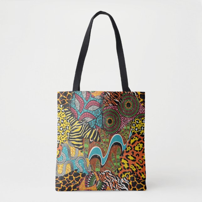 Bolso De Tela Tela Africana: Patchwork de animales salvajes. (Anverso)